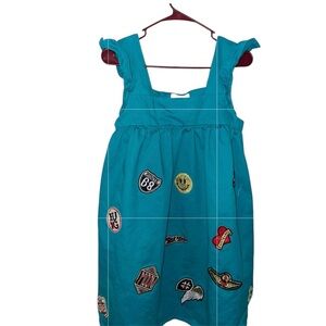 Jade By Jane Retro Ruffled Streetwear Mini Dress with Multiple Patched in Blue🦋